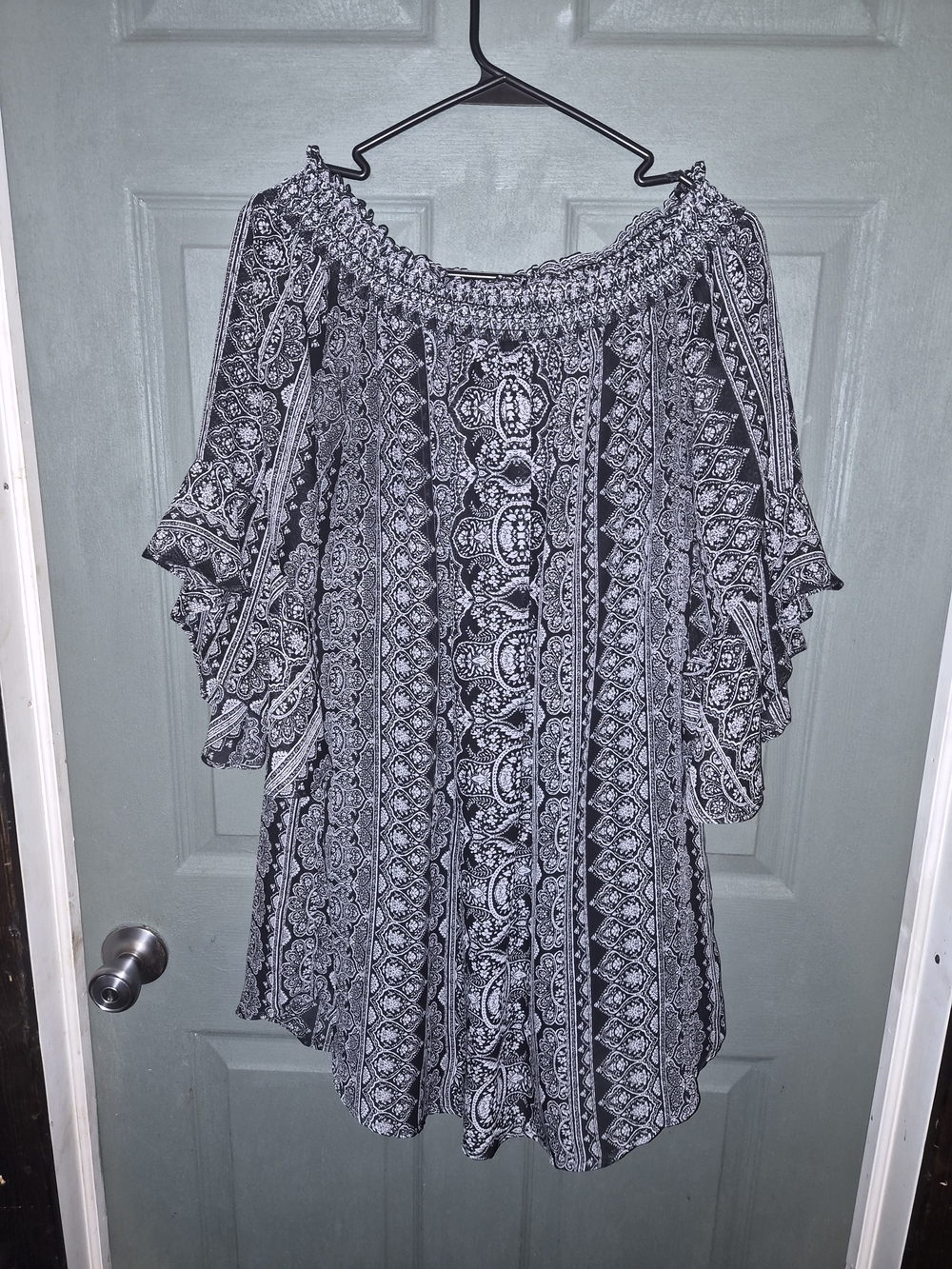 City Triangles Off The Shoulder Flowy Bohemian Mini Dress Flutter Sleeves